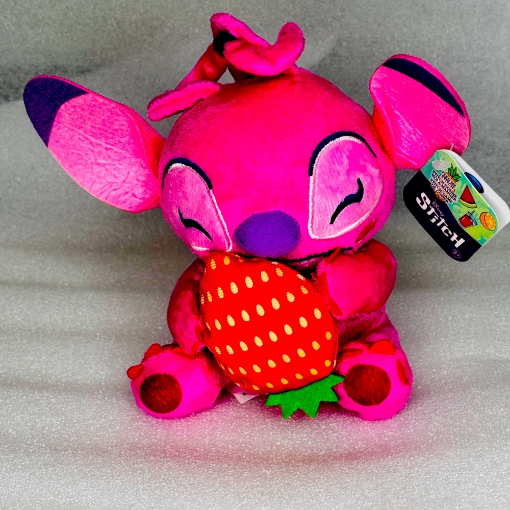 Disney Stitch Small 7-inch Plush Stuffed Animal, Angel with Strawberry